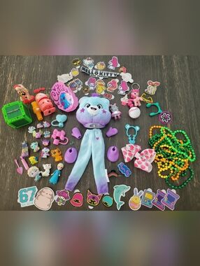 Girls 80 Piece Toy, Stickers, & Accessories Bundle- Care Bear, Hello Kitty